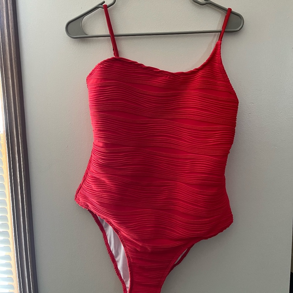 red one piece swimsuit